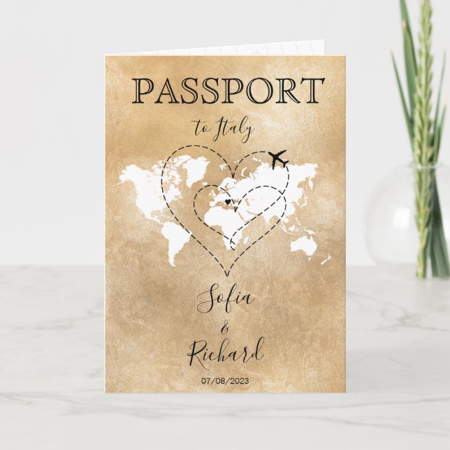 Wedding Destination Passport Gold World Map Invita Invitation (Front)