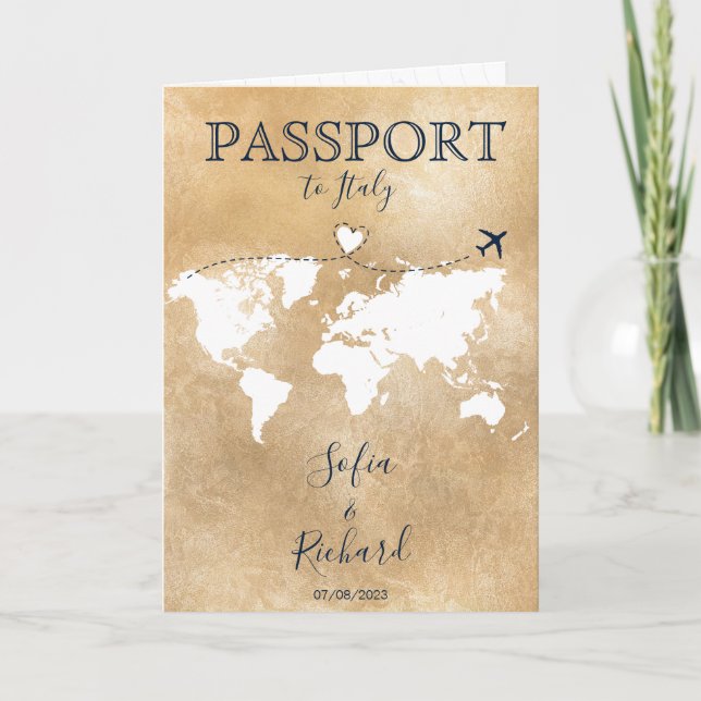 Wedding Destination Passport Gold World Map Invita Invitation (Front)