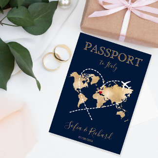 Wedding Destination Passport Gold World Map Invita Invitation