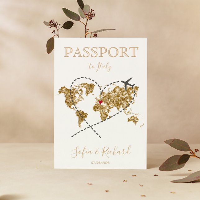 Wedding Destination Passport Gold World Map Invita Invitation (Creator Uploaded)