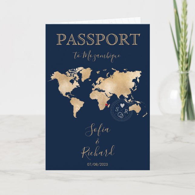 Wedding Destination Passport Gold World Map Invita Invitation (Front)