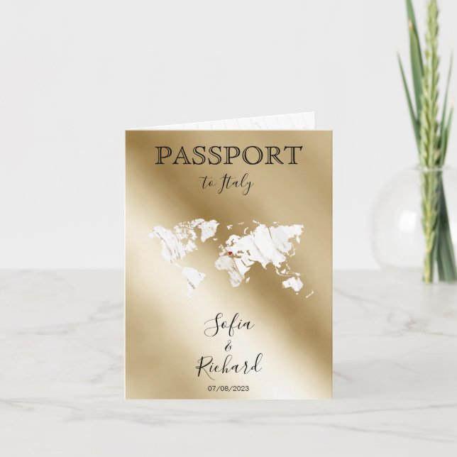 Wedding Destination Passport Gold World Map Marble Invitation (Front)