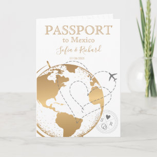 Wedding Destination Passport Gold World Map Plane  Invitation