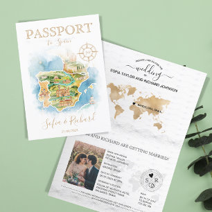 Wedding Destination Passport  Greece Map Invitation