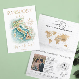 Wedding Destination Passport  Italy Map Invitation