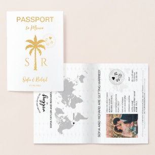 Wedding Destination Passport  Mexico Palm Beach Foil Card