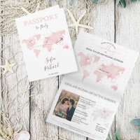 Wedding Destination Passport Pink World Map Marble