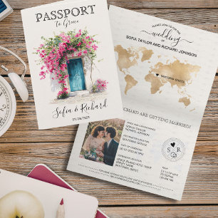 Wedding Destination Passport Santorini Greece Invitation