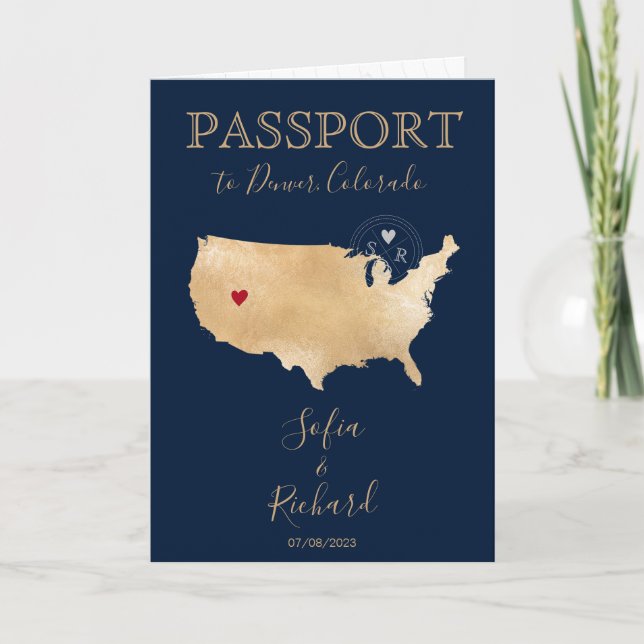 Wedding Destination Passport US Map Colorado Invitation (Front)