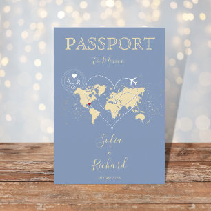 Wedding Destination Passport World Map Baby Blue Invitation