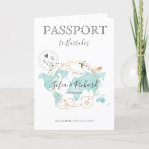 Wedding Destination Passport World Map Barbados In Invitation