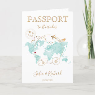 Wedding Destination Passport World Map Barbados Invitation