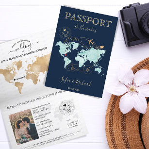 Wedding Destination Passport World Map Barbados Invitation