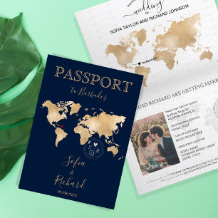 Wedding Destination Passport World Map Barbados Invitation