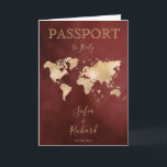 Wedding Destination Passport World Map Burgundy Invitation<br><div class="desc">Modern and Elegant World Map Invitation Wedding Destination,  like passport. Gold map and burgundy background</div>