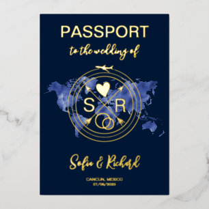 Wedding Destination Passport World Map Gold