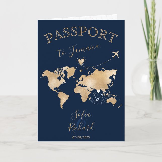 Wedding Destination Passport World Map Heart Invitation (Front)