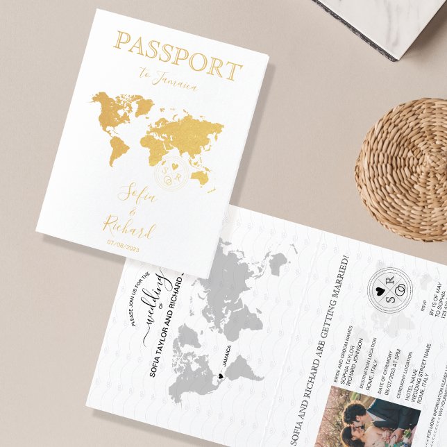 Wedding Destination Passport World Map JAMAICA Inv Foil Card (Creator Uploaded)
