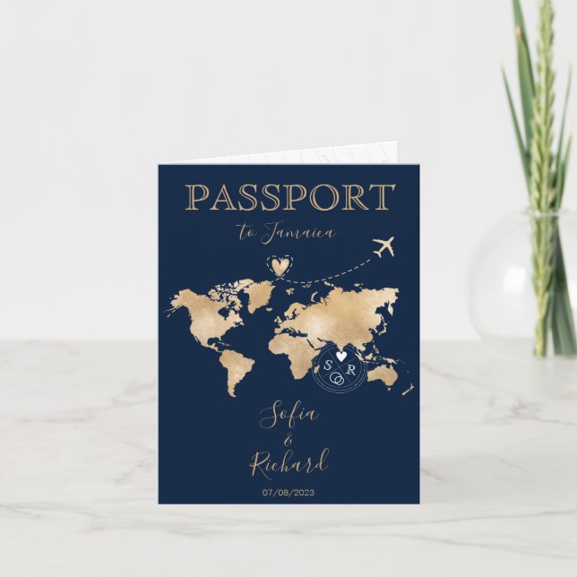 Wedding Destination Passport World Map JAMAICA Inv Invitation (Front)
