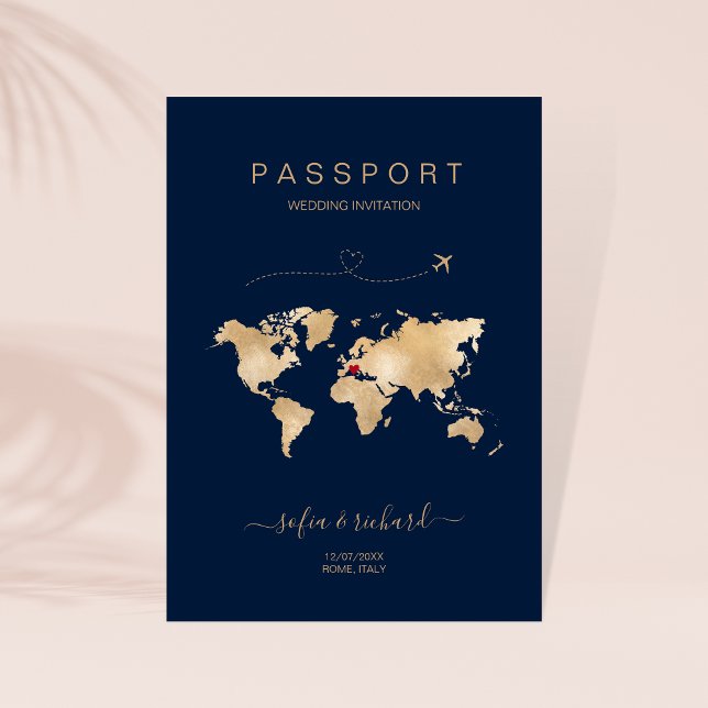 Wedding Destination Passport World Map Modern Invi Invitation (Creator Uploaded)