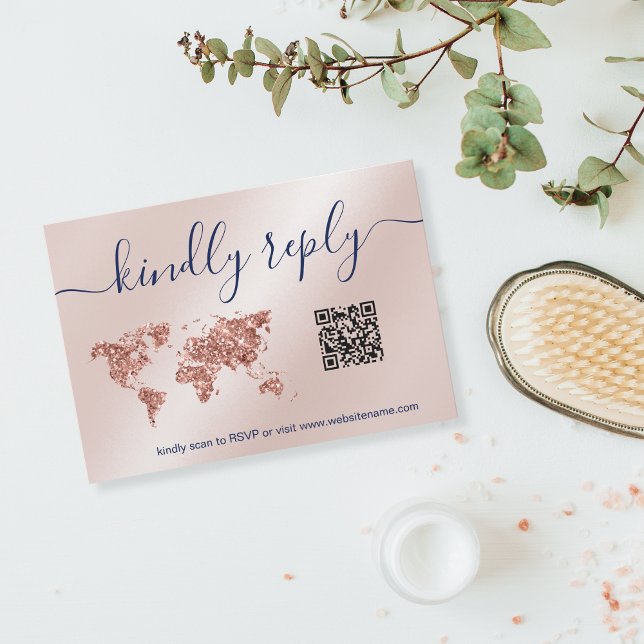 Wedding Destination Passport World Map QR Code RSVP Card (Creator Uploaded)