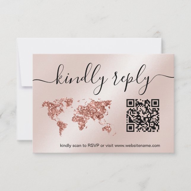 Wedding Destination Passport World Map QR Code RSVP Card (Front)