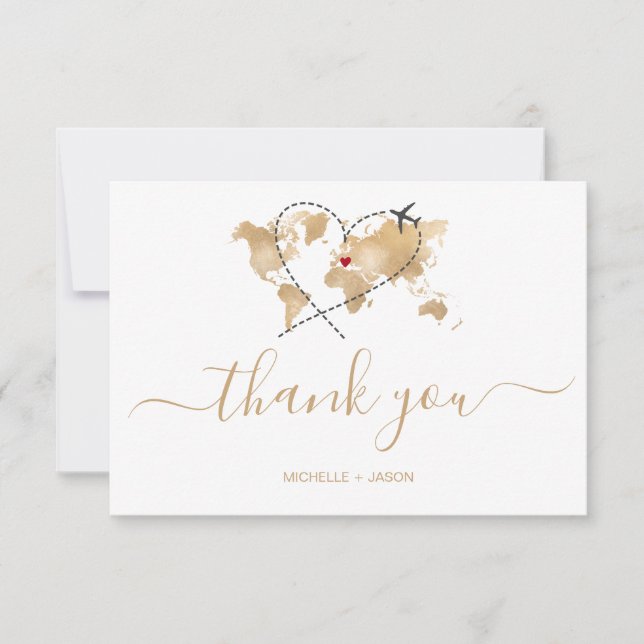 Wedding Destination Passport World Map Thank You RSVP Card (Front)