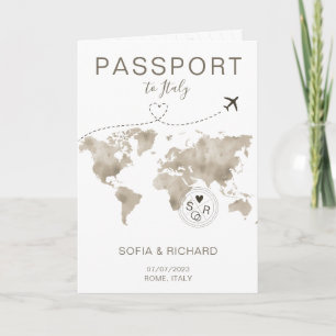 Wedding Destination Passport World Map Travel Invitation