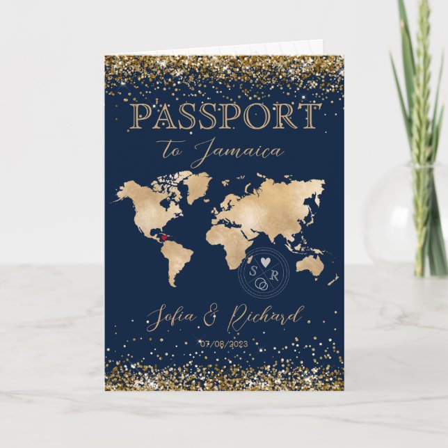 Wedding Destination Passport World Map tropical In Invitation (Front)