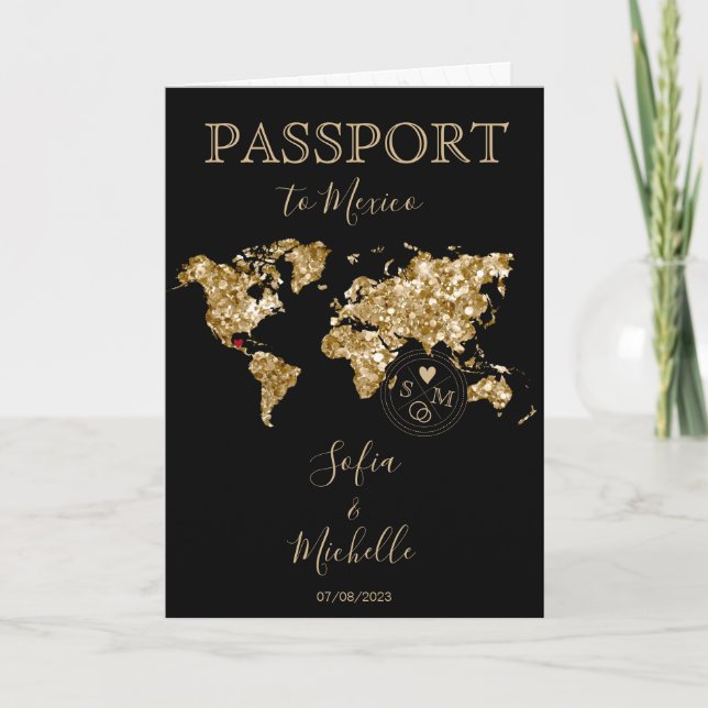 Wedding Destination Passport World Map Two Brides Invitation (Front)