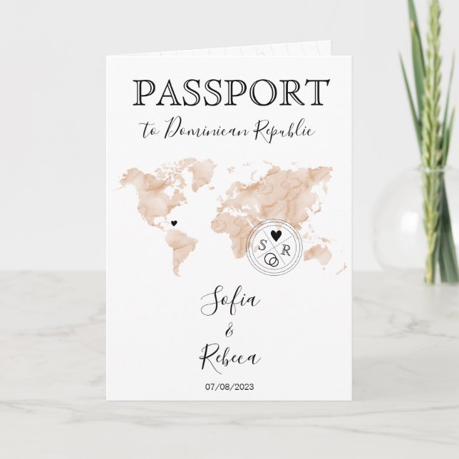 Wedding Destination Passport World Map Two Brides Invitation (Front)