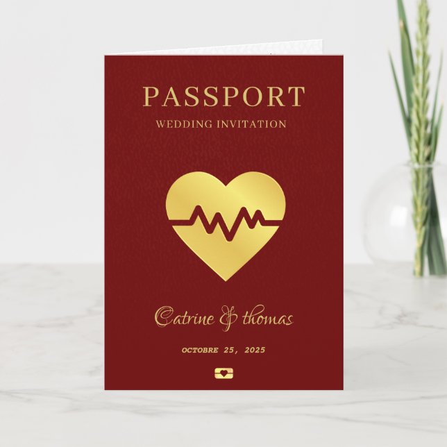  Wedding Destination Red Passport World Map  Invitation (Front)