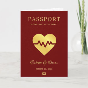  Wedding Destination Red Passport World Map  Invitation