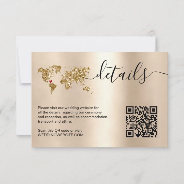 Wedding Destination World Map Details QR Code RSVP Card (Front)