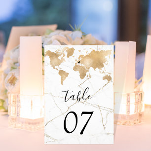 Wedding Destination World Map Gold Removable Heart Table Number