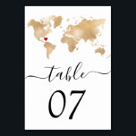 Wedding Destination World Map Heart Table Number<br><div class="desc">Planning wedding at the romantic destination? Invite your guests with this beautiful Invitation with golden world map</div>