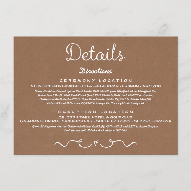 Wedding Detail Insert Card | Rustic Country Kraft (Front)