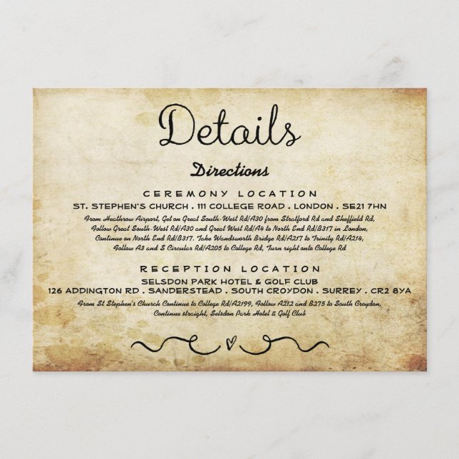 Wedding Detail Insert Card | Vintage Antique (Front)