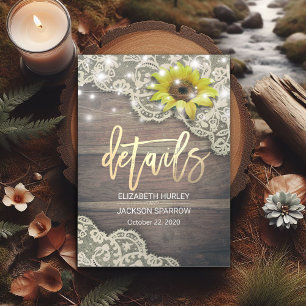 Wedding Detail Lace Sunflower Wood & String Lights Invitation