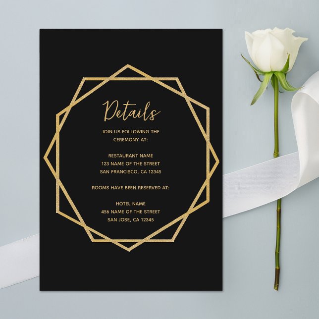 Wedding Details Black Gold Elegant Geometric Enclosure Card (Creator Uploaded)