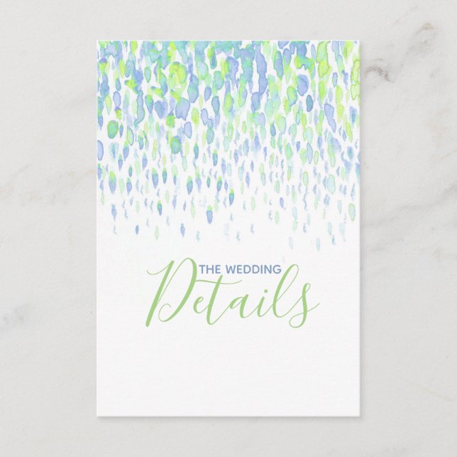 Wedding details blue green cascade enclosure card (Front)