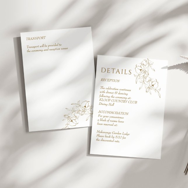 Wedding details botanical gold simple elegant  enclosure card (Wedding details botanical gold simple elegant enclosure card wedding invitation suite)