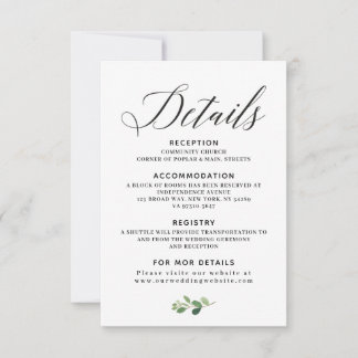 Wedding details card