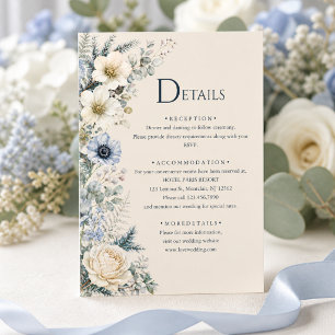 Wedding Details Card   Blue Ivory Winter Floral