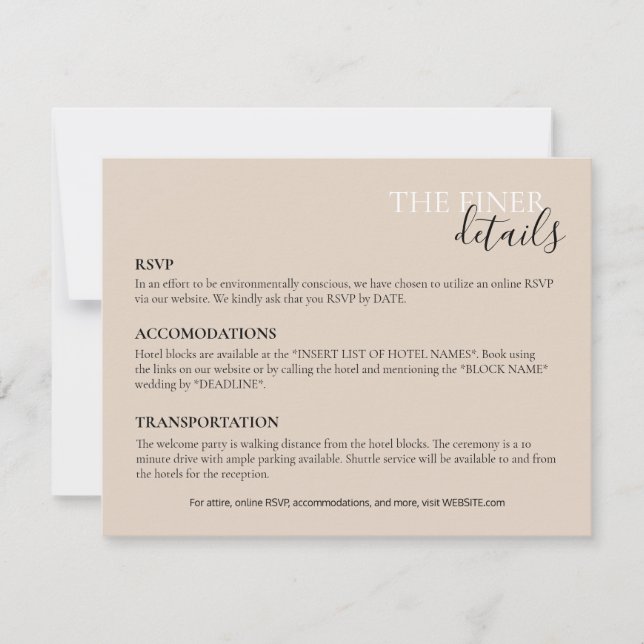 Wedding Details Card | RSVP, Hotel, Transport (Front)