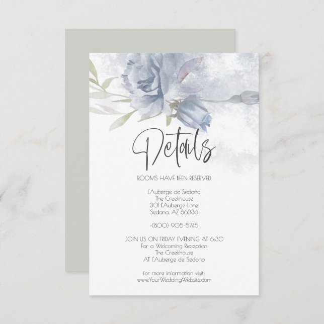 Wedding Details Dusty Blue Watercolor Roses Invitation (Front/Back)