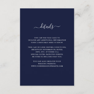 Wedding Details Elegant Dark Blue and White Enclosure Card