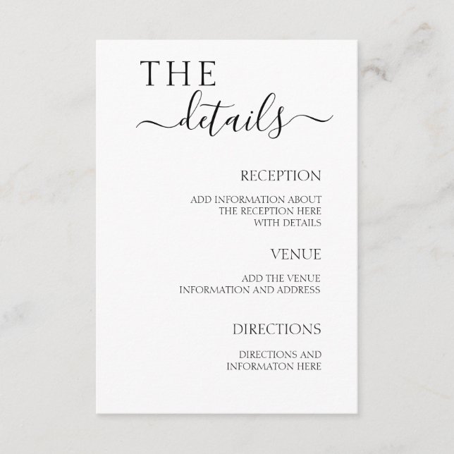 Wedding Details Enclosure Minimalistic Simple Card (Front)