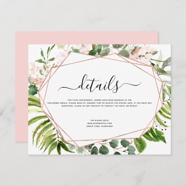 Wedding Details Eucalyptus Greenery Rose Gold Invitation (Front/Back)