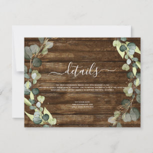 Wedding Details Eucalyptus Greenery Rustic Wood Invitation